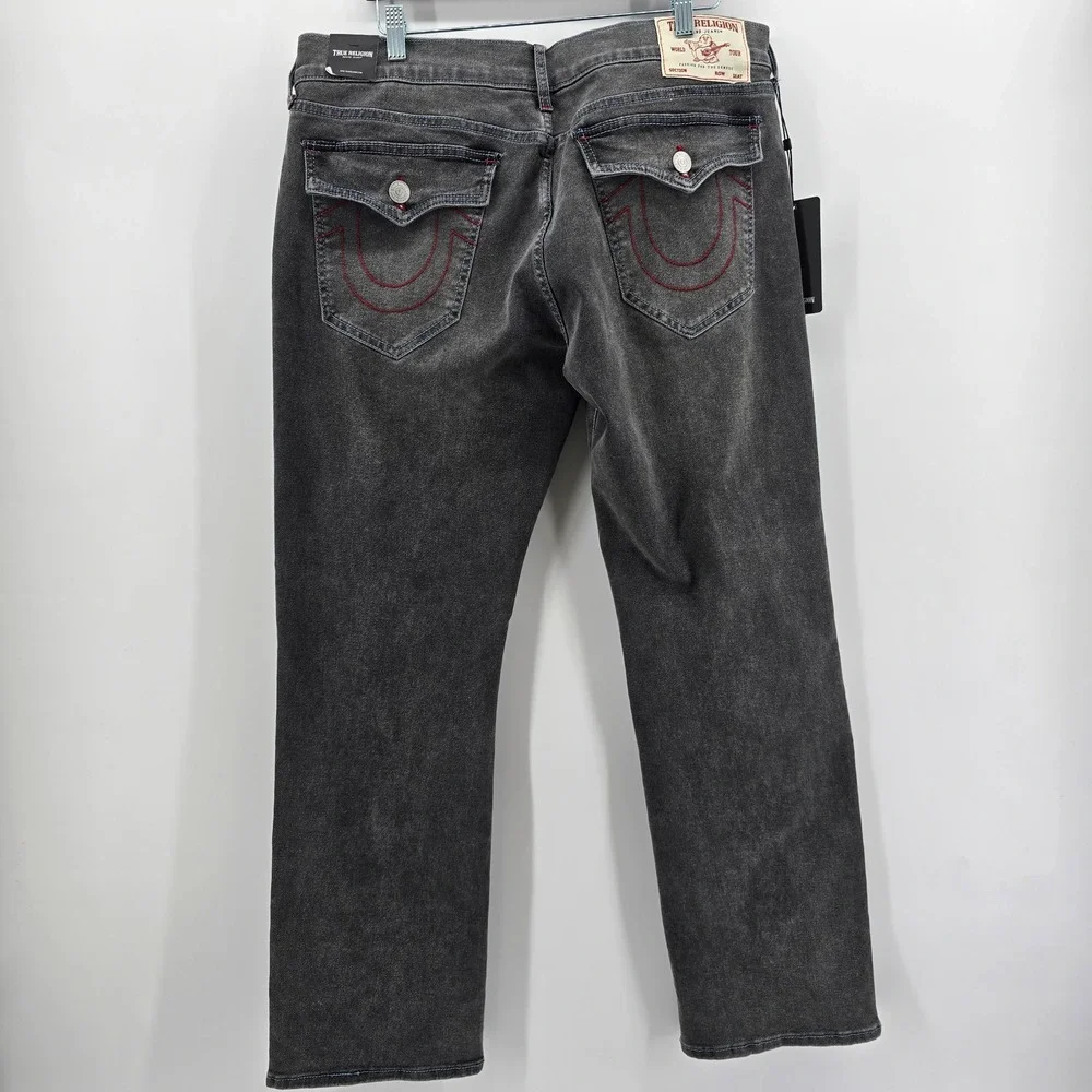True Religion Ricky Relaxed Straight Jeans Mens Grey Phantom Wash 36x34 NWT